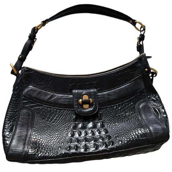 Brahmin Handbags - Brahmin Collection Esme Lizard Crocodile-Embossed Leather Shoulder Bag Black